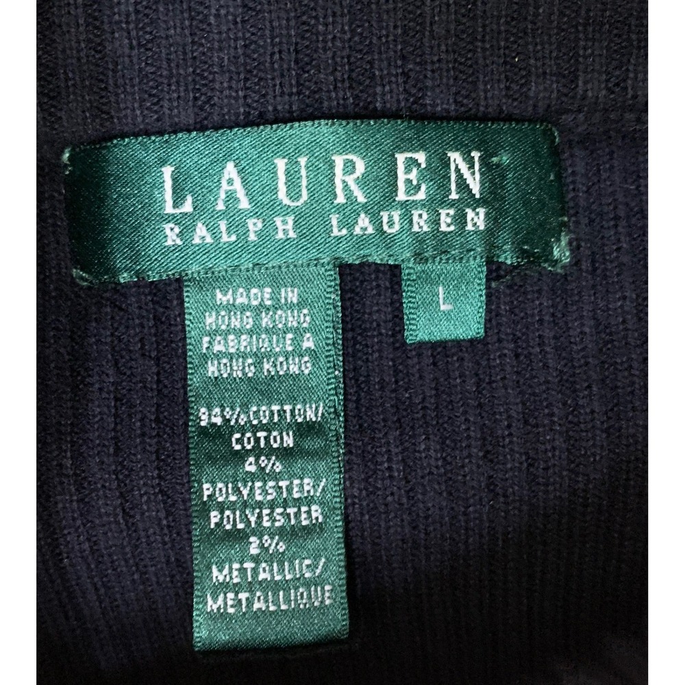 Lauren Ralph Lauren Women's Mock Neck Sweater Black Gold Stripe Button L - Picture 8 of 8